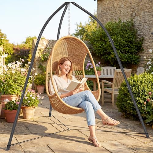 Outsunny Soporte para Silla Colgante Triangular Altura 210 cm, con Cadena Ajustable, Base Estable, Resistente a la Intemperie, Estructura de Silla Colgante para Patio, Jardín, Carga 150 kg, Negro - imagen 9