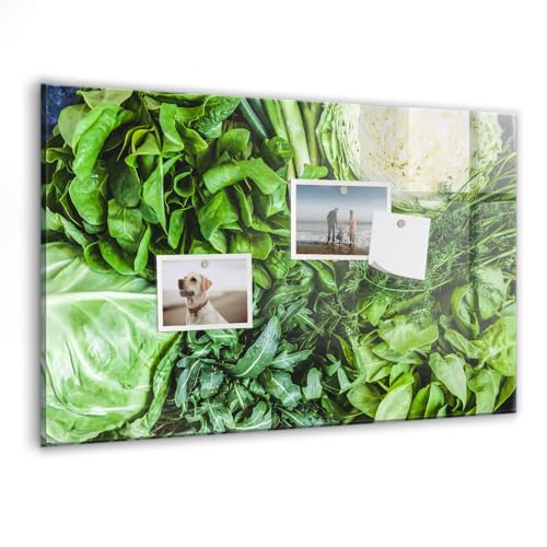 Tableau magnétique en verre 60x40cm motif légumes verts avec aimants néodyme inclus pour cuisine