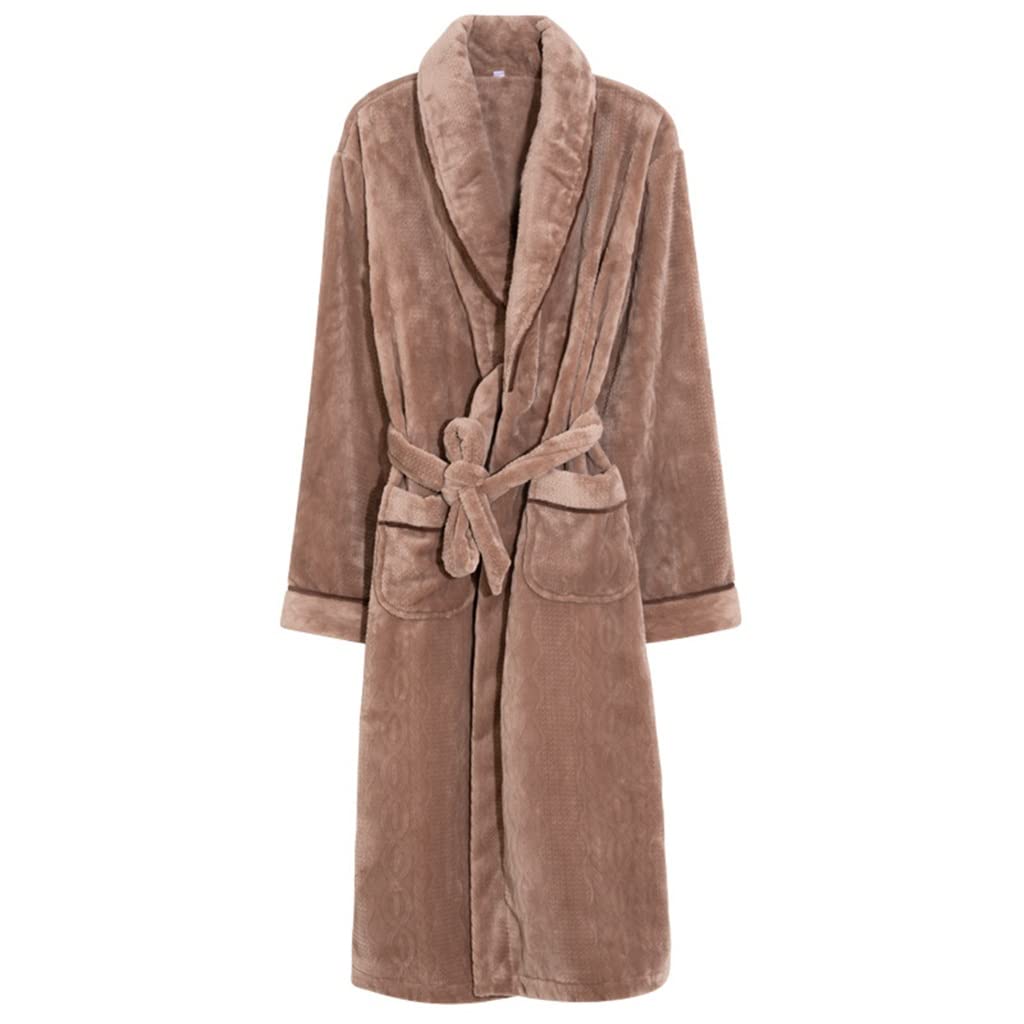 Albornoz de franela largo para hombre bata cómoda para el café de la mañana de invierno