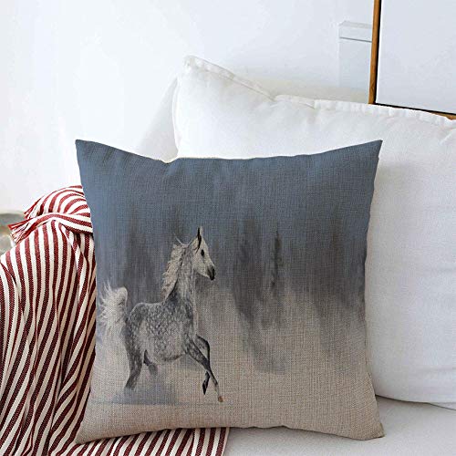 Decorative Throw Pillow Covers Case Farm Beautiful Winter Panoramic Landscape View Pretty Grey Cloudy Field Animals Wildlife Nature Square Cushion Pillows Covers Sofa Bench Couch 16x16 Inch