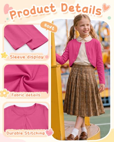 Image of Girls Uniform Cardigan | Cropped Bolero Shrug with Long Sleeves, Button Front Knit Sweater, Soft Preppy School Cardigan for Cute Daily Wear