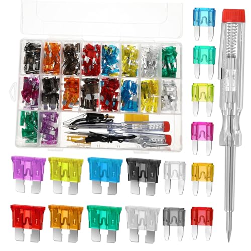 Kit de fusibles para automóvil Unomor, 1 juego con probador y extractor de fusibles tipo cuchilla, estuche organizador portátil para RV y motocicleta