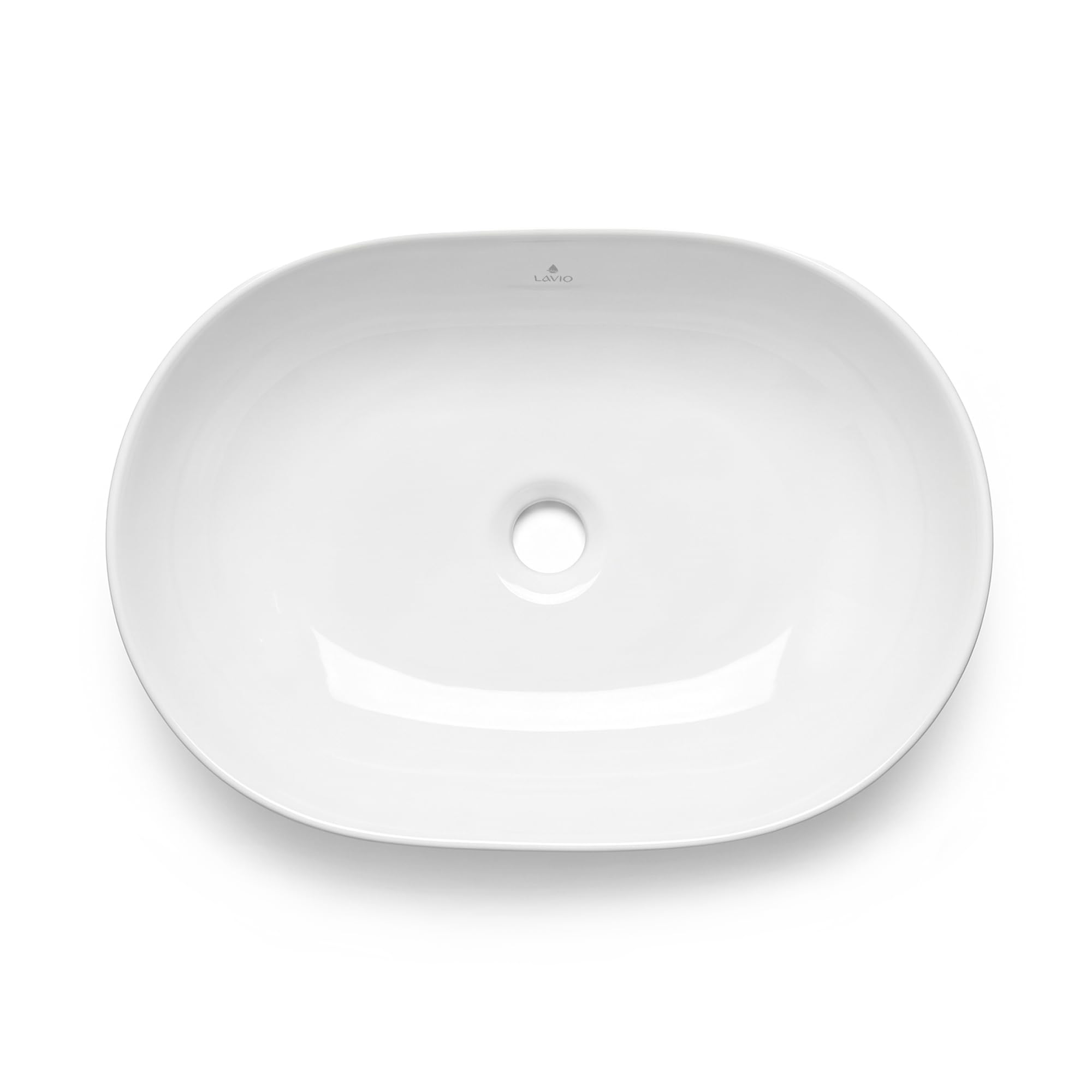 AKORD Lavabo sobre Encimera Oval Elipse, Lavamanos de Cerámica para Baño, sin Orificio de Grifo, 49 x 34,5 x 13,5 cm, Blanco brillante