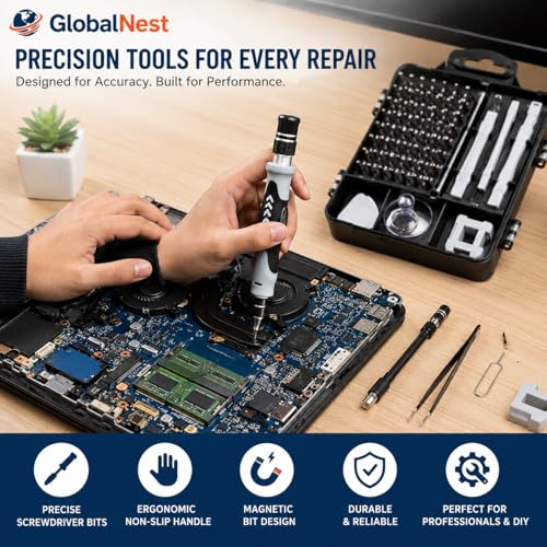 Image of 115-in-1 Precision Magnetic Screwdriver Set with Multi-Bit Kit & Storage Case - Professional Repair Tool Kit for Mobile, Laptop, PC, Watch, Eyeglasses, Gaming Console & Electronics