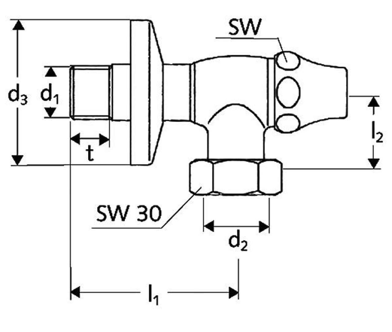 Schell - Wodomierz zawór kątowy 1/2 "x 3/4" i urządzenie uszczelniające