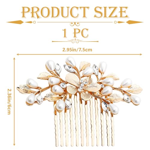 Peine para cabello nupcial estilo flor perla dorado miniatura 2