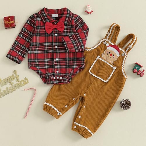 Image of Baby Boy Christmas Outfit Elf Newborn Romper Pants Set With Hat | Long Sleeve Bodysuit, Striped Romper Overalls Set, Baby Boy Elf Outfit, Fall Winter Clothes With Hat, My First Christmas.