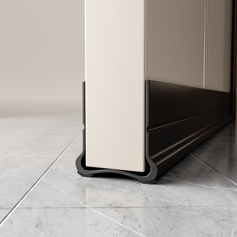 Door Draft Stopper, Upgraded Fold Door Slide-On Under Door Seal Blocker, Cuttable Under Door Sweep Weather Stripping With adhesive backing, 93CM (Black)