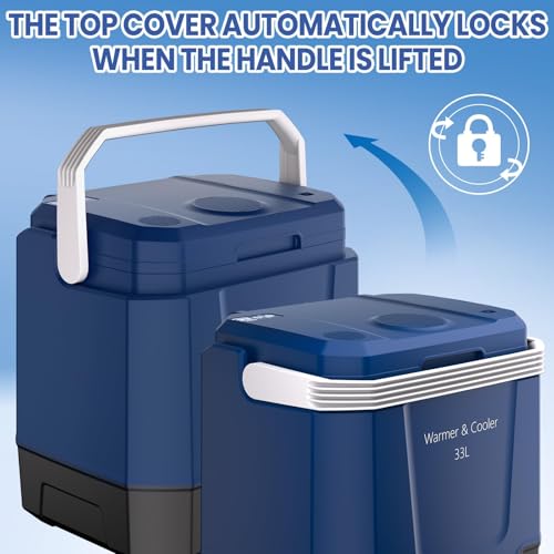 Image of 35QT Electric Cooler, Portable Car Refrigerator & Plug-In Cooler with 12V DC & AC Power, Travel Cooler for Camping, Road Trips, Truck Travel & Home Use, car fridge with Locking Handle