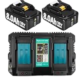 2 Packs 8000mAh Replacement Battery for Makita 18V Batteries + DC18RD Dual Port Charger, Compatible with Makita Battery and Charger for BL1860 BL1860B BL1850 BL1840 BL1830 DC18RA DC18RC DC18RD
