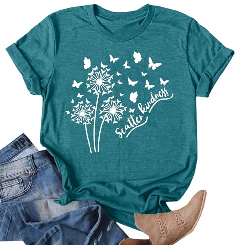 Camisetas de diente de león para mujer, camiseta con motivo de diente de león para mujer, verano, patrón de flores, ocio, manga corta, Azul D., L