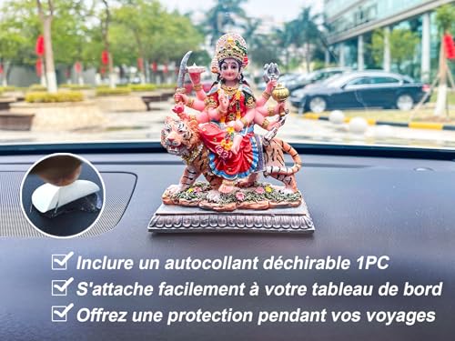 Estatua pequeña de Durga sobre Tigre para tablero de auto miniatura 3