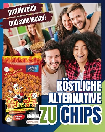 Khao Shong – Geröstete Erdnüsse im Teigmantel Spicy Chicken - Scharfer Asia Snack mit Hähnchengeschmack - Snacks & Nüsse aus Thailand - 1 x 80g