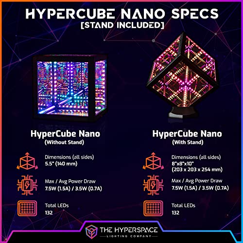 The Hyperspace Lighting Company HyperCube Nano Infinity Cube LED Light with Stand, 5.5 Inch Sound Reactive Portable Desk Lamp, App Enabled RGB, Multicolor Decorative Mirror with Night Light