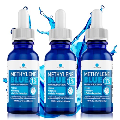 Dr. Robaina Methylene Blue 1% USP Grade Liquid Supplement – Focus & Mental Clarity Support Drops – Pharmaceutical-Grade Nootropic – 2 fl oz (59 ml) Glass Dropper – Made in USA