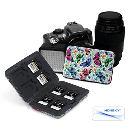 Honsky 2 Set Aluminum Water Resistant UHS-I SD Micro SD SDHC SDXC SecureDigital Memory Card Carrying Case Holder Organizer Box Keeper Computer Camera Media Storage Organization, Butterfly
