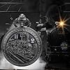 ManChDa Pocket Watch - Pocket Watches Special 3D Train Railroad Steam Locomotive Cover Antique Steampunk Pocket Watch and Chain Quartz Vintage Fob Watch for Men + Gift Box | Black #1