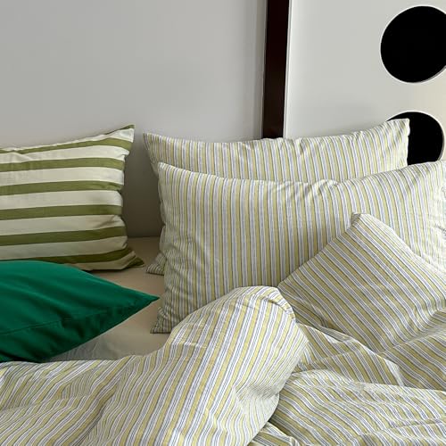 Image of mixinni Vintage Geometric Striped Duvet Cover Set - 3 Piece 100% Washed Cotton Twin XL Size Bedding Set with Matching Pillowcases | Mid-Century Modern Design | Ultra Soft & Breathable-Twin XL Size