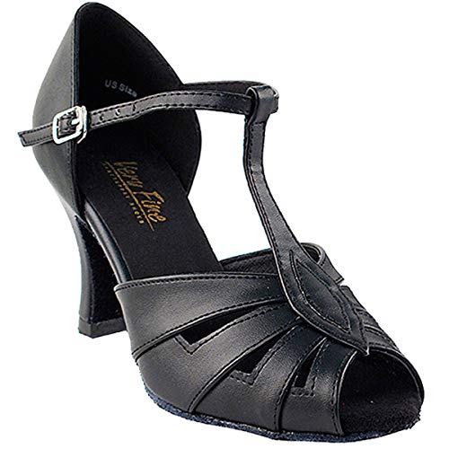 Very Fine Women's Ballroom Dance Shoes Tango Wedding Salsa Dance Shoes Black Leather 2702EB Comfortable Dance Shoes 2.5