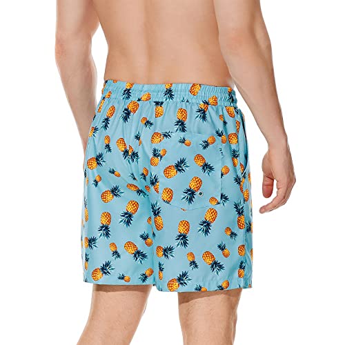 Image of American Trends Mens Swim Trunks Compression Lined Swim Shorts for Outdoor Bathing Suit Shorts, Pineapple Light Blue, Medium
