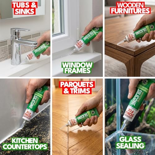 White Silicone Caulk - Easy Squeeze Caulking Tube, Silicone Sealant for Wood, Kitchen, Bathroom, Sink, Windows - Multi Purpose & Waterproof - 1.7 fl. oz (White) - 4