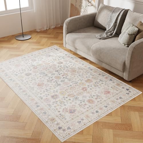 4x6 Washable Area Rug, Low Pile Faux Wool Carpet for Living Room,...
