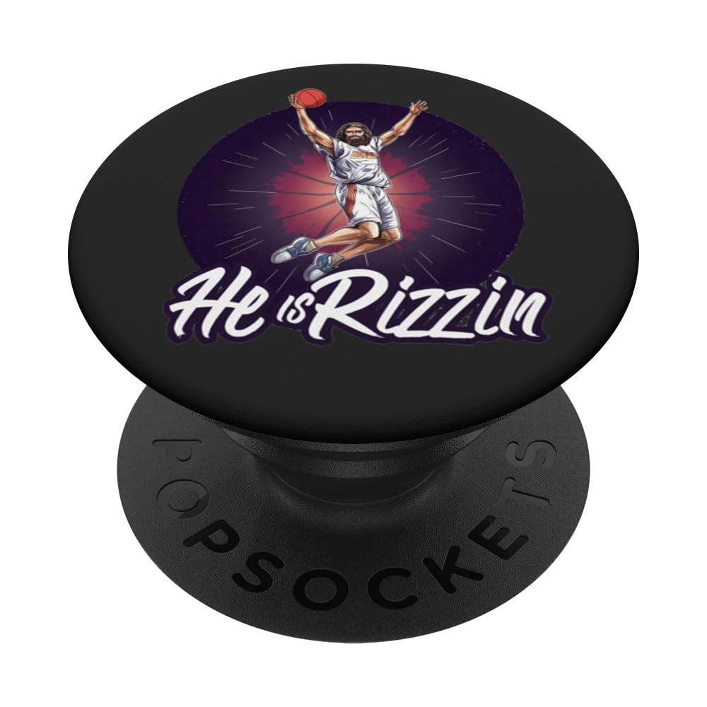 Funny He is Rizzin Jesus Christ Christian Basketball Easter PopSockets Swappable PopGrip, Black