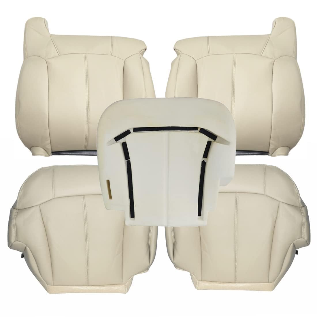 GXARTS Driver and Passenger Side Bottom and Top Lean Back Replacement Leather Seat Cover and Driver Foam Cushion Pad Compatible with Chevy Tahoe Suburban 1500 2500 1999-2002 Shale Light Tan #522/922