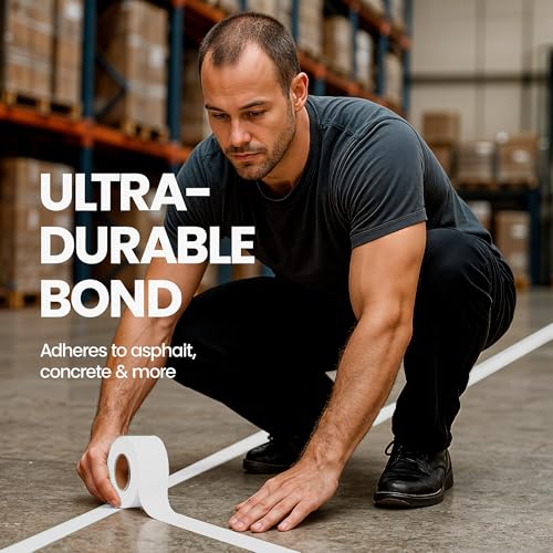 Image of DuraMark EC700 Floor Marking Tape for Concrete and Pavement | Industrial Marking Tape for Warehouses | Long-Lasting | High Durability, White, 2 Inches by 36 Feet