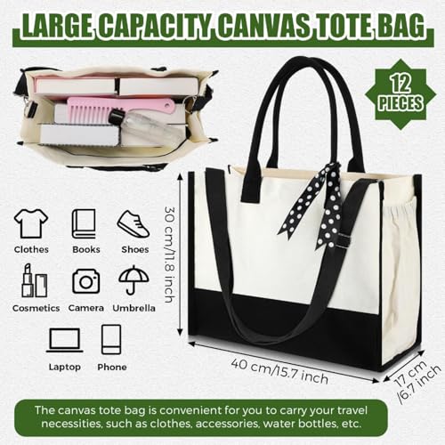 Set 12 Bolsas Tote de Lona para Damas en Negro y Blanco miniatura 4