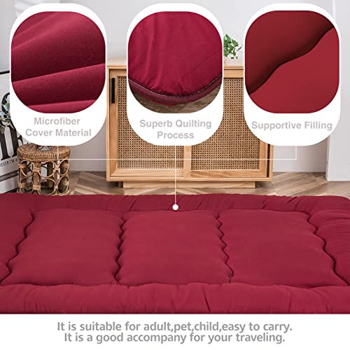 Image of MAXYOYO Japanese Floor Mattress Futon Mattress Thicken Tatami Mat Sleeping Pad Roll Up Mattress Floor Lounger Mat Folding Couch Mattress Pad for Guest Room, Burgundy, King Size