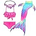 GALLDEALS 3pcs Mermaid for Swimming Bathing Suit Princess Bikini Set Mermaid Costume Cosplay for Kids Girls Swimsuit, 3-12Y