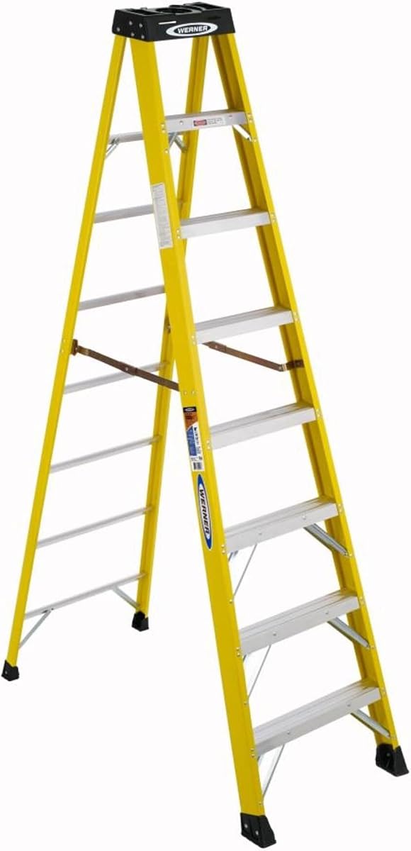 6108, Stepladder, Fiberglass, 8 Ft. H, 300 Lb Cap