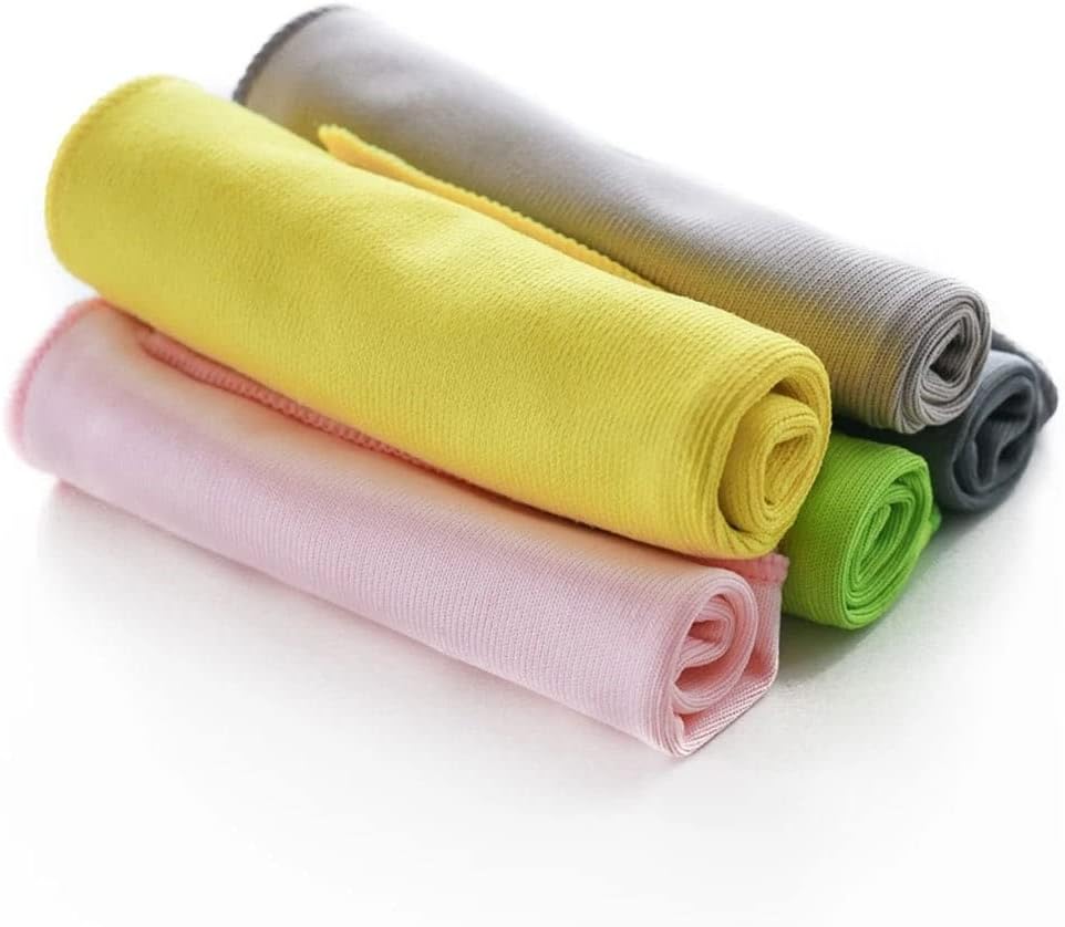 5PC Multi-use Microfiber Cloth Glass Smooth Traceless Absorbent Cleaning Kitchen Dish Towel Scouring Pad Rags
