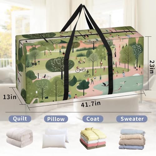 Mystical City Extra Large Moving Bags Heavy Duty Storage Bags Abstract City Cloth Wrap Around Handles Double Zipper Reusable Convenient Foldable Storage Tote for Travel Camping Space Save2