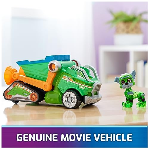 Image of Paw Patrol: The Mighty Movie, Toy Garbage Truck Recycler with Rocky Mighty Pups Action Figure, Lights and Sounds, Kids Toys for Boys & Girls 3+