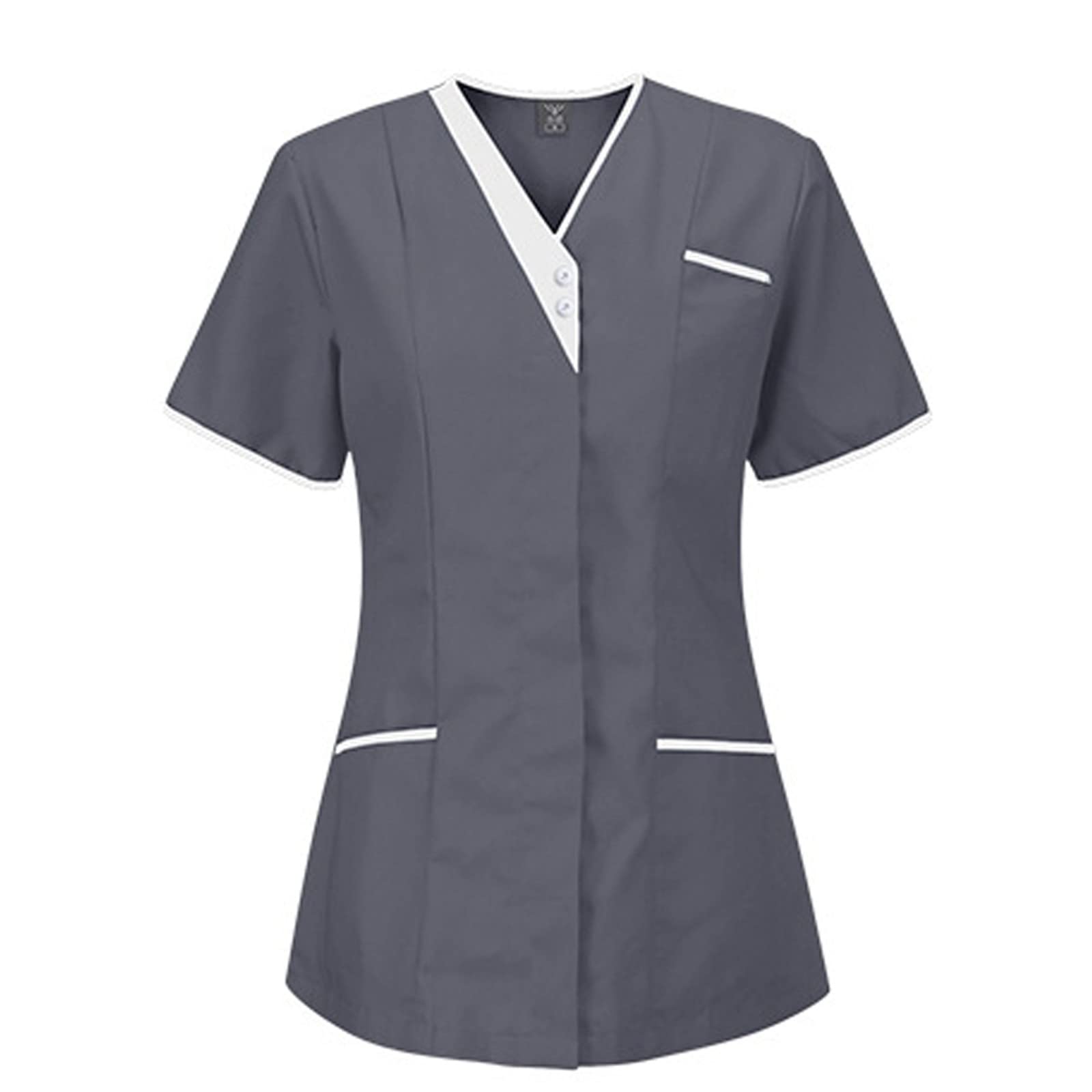 SizoerMedical Scrub Tops for Women UK V-Neck Short Sleeve Healthcare Doctors Beauty Spa Carers Vets Working Tops Comfortable Holiday Scrub Tops Patchwork with Pockets Medical Uniforms & Scrubs Women