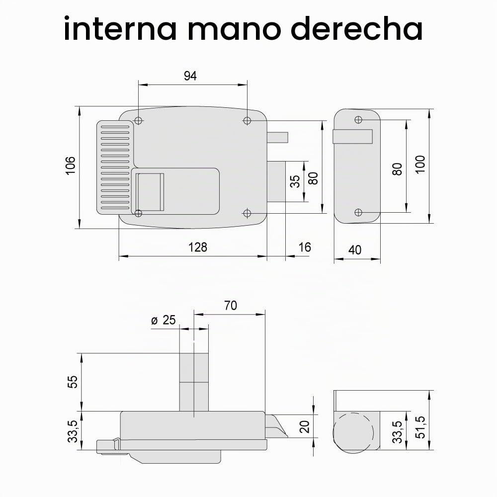 Cisa 11520-50 - Cerradura Eléctrica Para Puerta 11611, Entrada Derecha, 70 Mm
