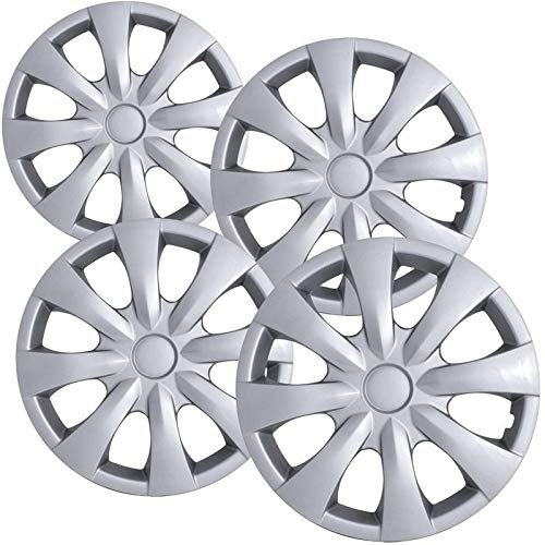 MotorUp 15 inch Silver ABS Standard Push-On Hubcaps w 8 Spoke Compatible with Toyota Corolla 2009-2013 for Steel Wheels Only (Not Compatible with Alloy Rims)