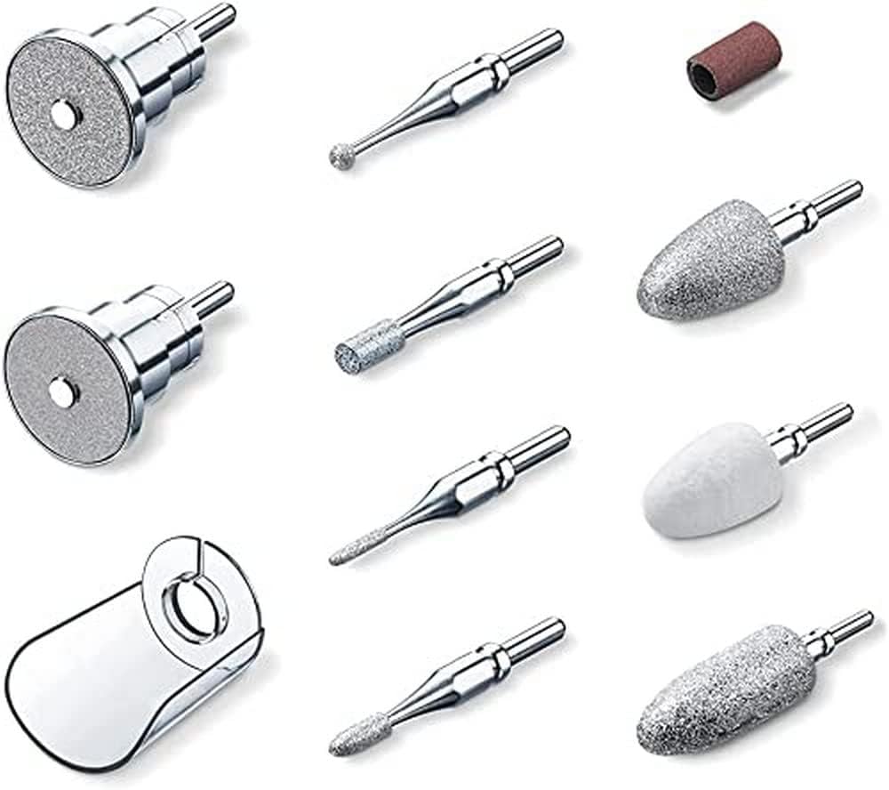 Beurer MP 62 Juego de repuesto para el MP 62 torno para uñas, 9 accesorios de zafiro y fieltro, 30 accesorios desechables de papel de lija, con tapa protectora para el polvo de las uñas