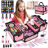 Hollyhi 59Pcs Kids Makeup Kit for Girl, Washable Play Makeup Toys Set for Dress Up, Beauty Vanity Set with Cosmetic Case Birthday Toys for Girls 3 4 5 6 7 8 9 10 11 12 Year Old Kids Toddlers ( Pink )