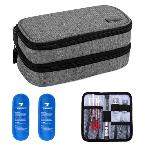 Yarwo Insulin Cooler Travel Case with 2 TSA Approved Ice Packs, Gray