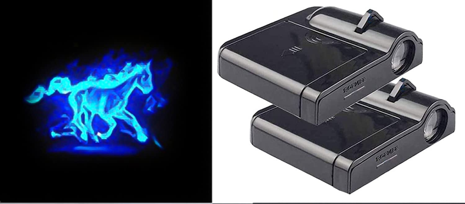 Proyector Led Logo Coche 2 Proyectores LED Coche - Logo Puerta (Caballo Rojo) - Luz Bienvenida - Imán - Fácil Instalación Luces Coche