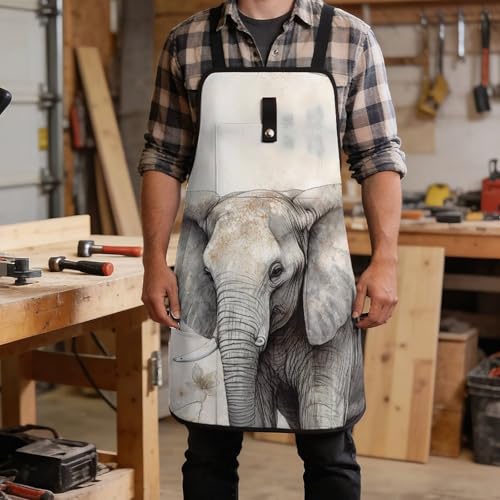 Delantal de trabajo con diseño de elefante, ajustable, negro miniatura 5