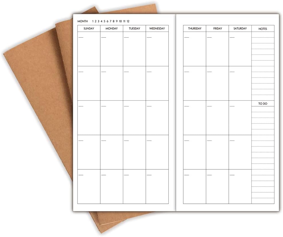 Nokingo 3Pack Travelers Notebook Inserts, Undated Monthly Nokingo 3Pack Travelers Notebook Inserts, Undated Monthly