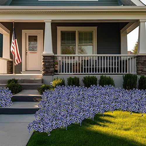 Lnoicy 24 Pcs Artificial Flowers for Outdoor,Plastic Flowers Decoration, UV Resistant Faux Flowers Shrubs, Artificial Plants for Indoor Outside Garden Home Wedding Farmhouse(Blue)