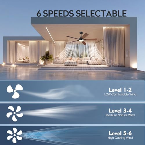 Image of JSAITEE 52 Inch Smart Ceiling Fan with Lights, Remote & App Control, DC Reversible Motor, 6 Speeds Quiet 35dB, 3CCT Dimmable LED, Low Profile Modern Ceiling Fans for Bedroom Living Room, Brown