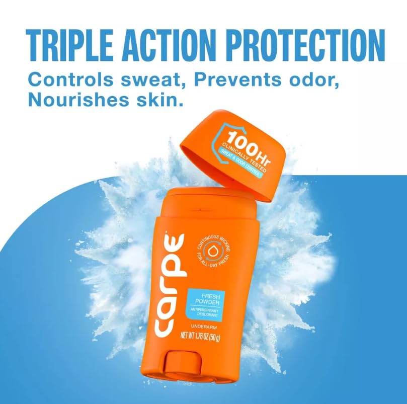 Carpe Women's 100HR Sweat & Odor Control Antiperspirant Deodorant - Fresh Powder - 1.76oz: Paraben-Free, Vegan, Cream