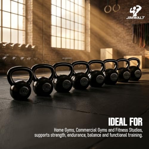 Image of Jimwalt Powder Coated Kettlebell Weight - Cast Iron, Anti-Slip Grip, Rust Resistant | Strength Training, Cross Training, Functional Fitness Equipment (Powder Coated 4KG)