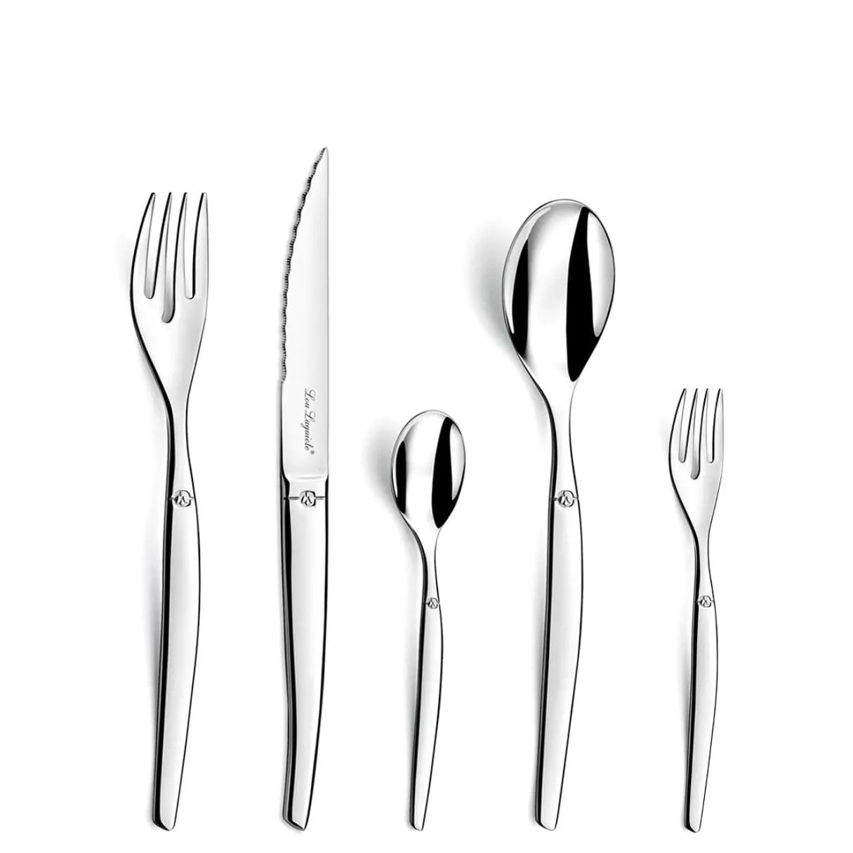 LOU LAGUIOLE - JET | Besteck Set 6 Personen | 30-teilig | Spülmaschinenfest | Tafelbesteck 4 Personen mit mikroverzahnter Klinge | Edelstahl glänzend | 18/0 Edelstahl